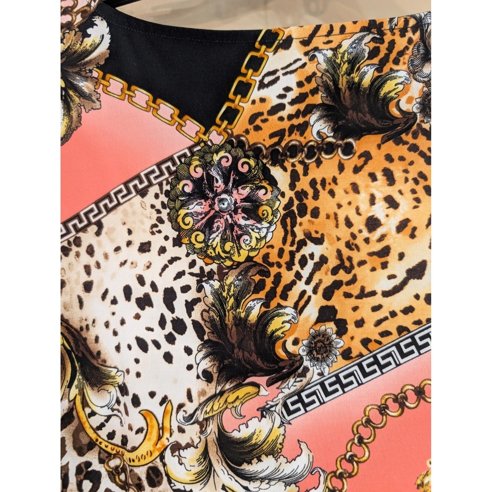 INVESTMENTS PETITES PXL Baroque Leopard Chain Print Tunic Top 3/4 Sleeve Stretch - Picture 2 of 4